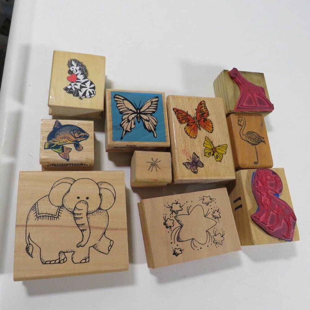 Animals (10) Rubber Stamps Wood Mounted